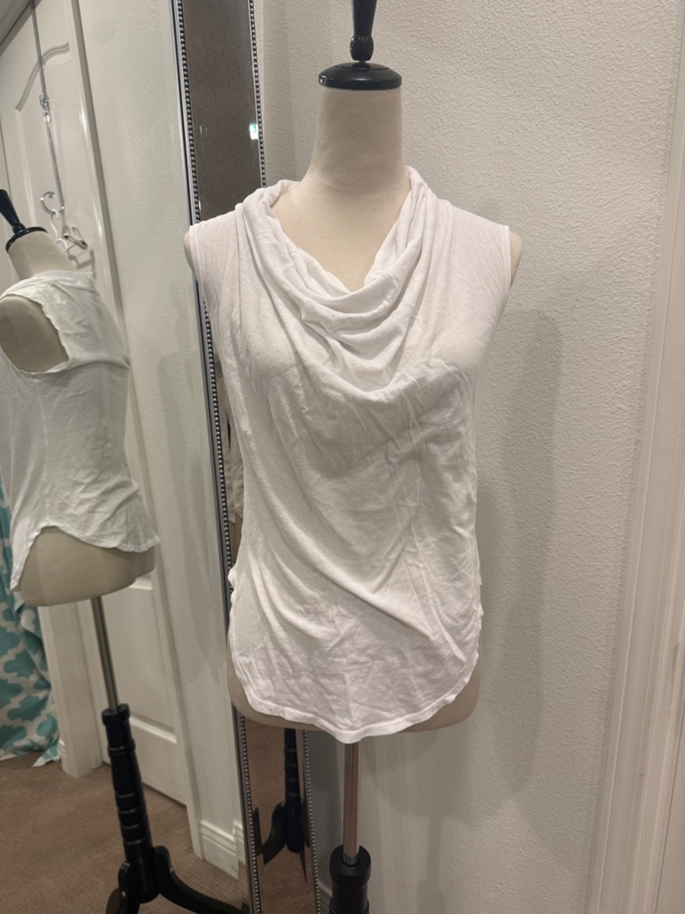 bobi White Draped Cowl Neck Sleeveless Top